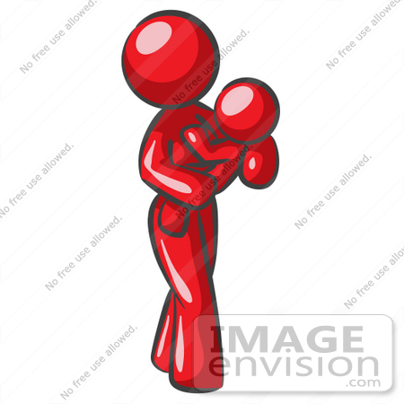 #37245 Clip Art Graphic of a Red Lady Character Mother Carrying Her Baby by Jester Arts