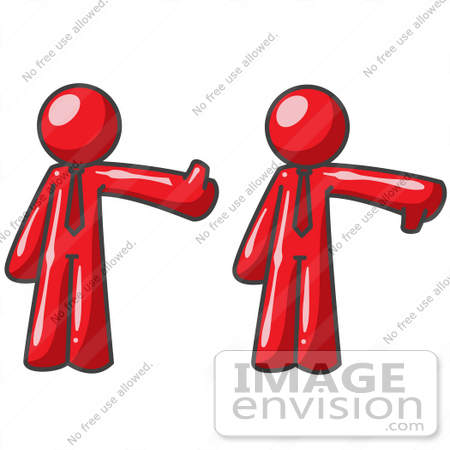 #37253 Clip Art Graphic of Red Guy Characters Giving the Thumbs up and Down by Jester Arts