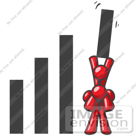 #37256 Clip Art Graphic of Red Guy Characters Holding up a Bar Graph by Jester Arts