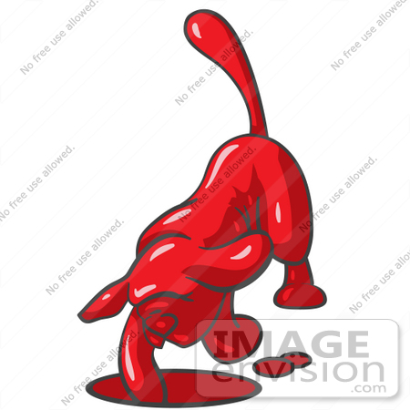#37258 Clip Art Graphic of a Red Dog Digging a Hole by Jester Arts