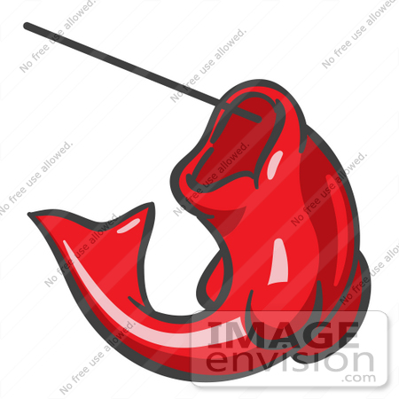 #37263 Clip Art Graphic of a Red Fish on a Hook by Jester Arts