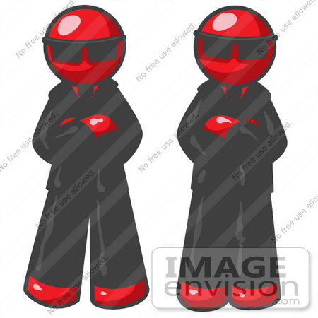 #37267 Clip Art Graphic of Red Guy Characters Guarding an Entrance by Jester Arts