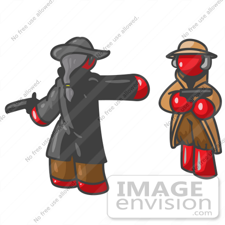 #37269 Clip Art Graphic of Red Guy Characters Dueling by Jester Arts