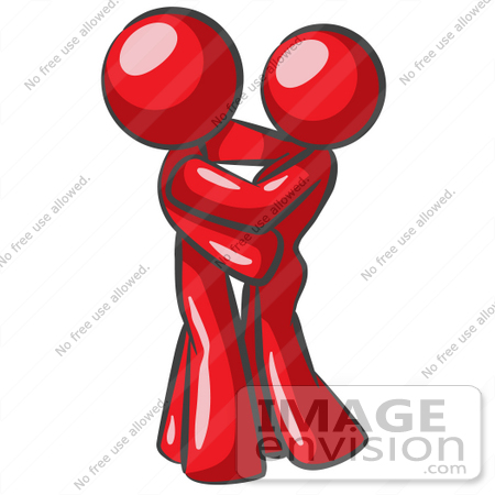 #37274 Clip Art Graphic of Red Guy Characters Embracing by Jester Arts