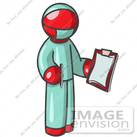 #37283 Clip Art Graphic of a Red Guy Character Surgeon in Scrubs by Jester Arts