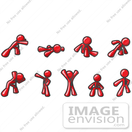 #37285 Clip Art Graphic of a Red Guy Character in Different Poses by Jester Arts