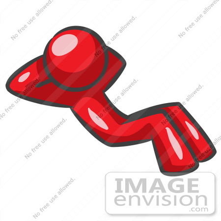 #37288 Clip Art Graphic of a Red Guy Character Doing Sit Ups by Jester Arts
