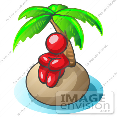 #37292 Clip Art Graphic of a Red Guy Character on an Island by Jester Arts
