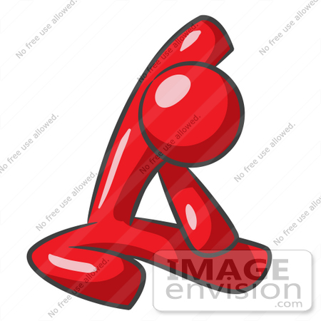 #37303 Clip Art Graphic of a Red Guy Character Doing Yoga by Jester Arts