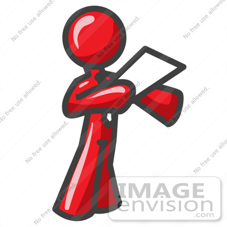 #37317 Clip Art Graphic of a Red Guy Character Giving a Speech by Jester Arts