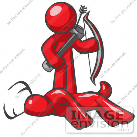#37325 Clip Art Graphic of a Red Guy Character Hunting Deer by Jester Arts