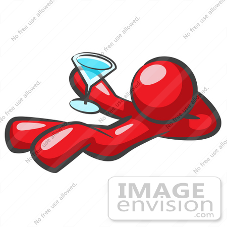 #37330 Clip Art Graphic of a Red Guy Character Drinking a Cocktail by Jester Arts