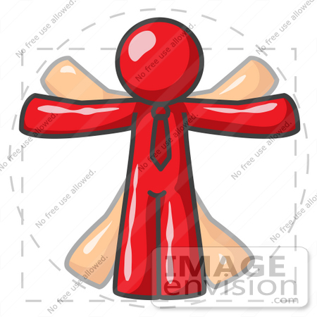 #37334 Clip Art Graphic of a Red Guy Character Vitruvian Man by Jester Arts