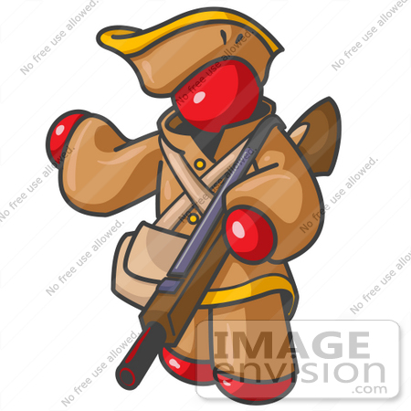 #37341 Clip Art Graphic of a Red Guy Character Hunting With a Rifle by Jester Arts