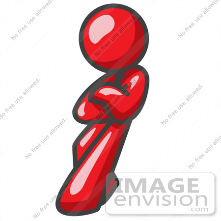 #37344 Clip Art Graphic of a Red Guy Character Leaning by Jester Arts