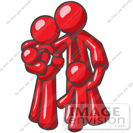 #37350 Clip Art Graphic of a Red Guy Character Family With Children by Jester Arts