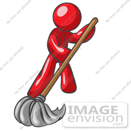 #37351 Clip Art Graphic of a Red Guy Character Mopping by Jester Arts
