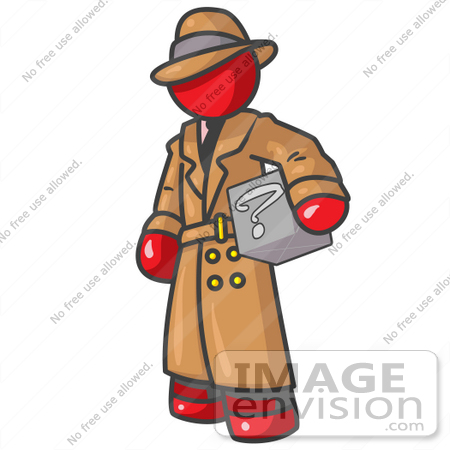 #37365 Clip Art Graphic of a Red Guy Character Investigator With a Box by Jester Arts