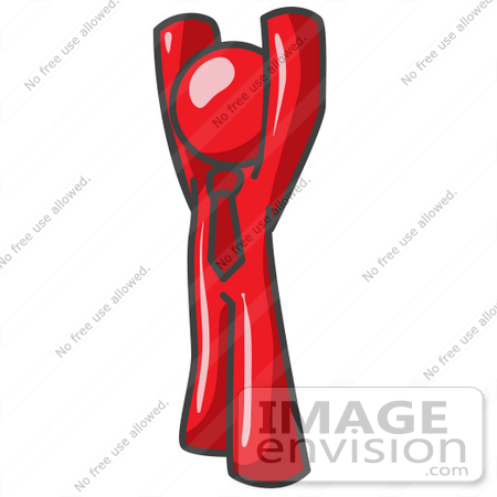 #37371 Clip Art Graphic of a Red Guy Character Holding His Arms up by Jester Arts
