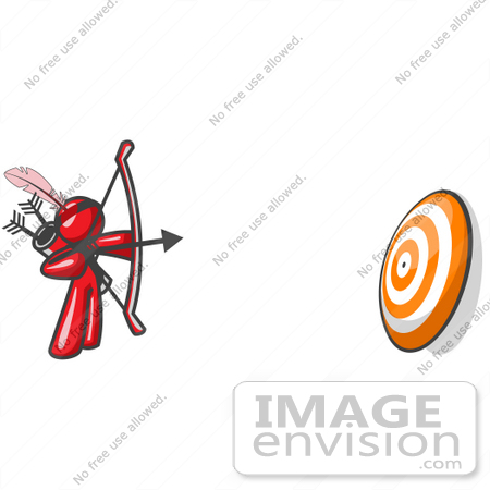 #37372 Clip Art Graphic of a Red Guy Character Shooting Arrows by Jester Arts