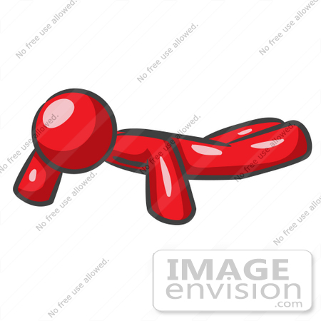 #37377 Clip Art Graphic of a Red Guy Character Doing Push Ups by Jester Arts