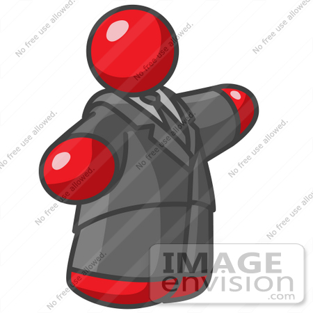 #37378 Clip Art Graphic of a Fat Red Guy Character Pointing by Jester Arts