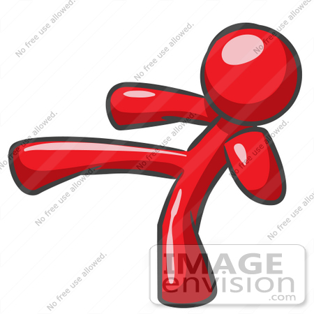 #37386 Clip Art Graphic of a Red Guy Character Kicking by Jester Arts