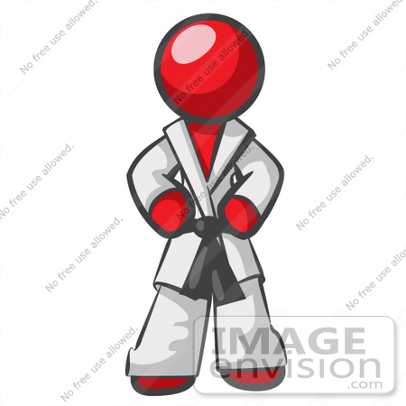 #37400 Clip Art Graphic of a Red Guy Character in a Karate Suit by Jester Arts