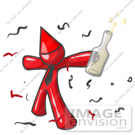 #37409 Clip Art Graphic of a Red Guy Character Partying by Jester Arts