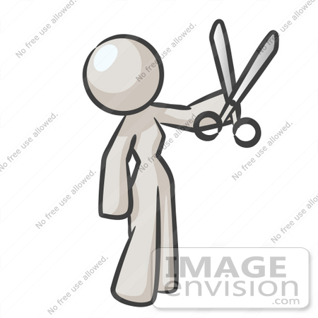 #37426 Clip Art Graphic of a White Lady Character Holding Scissors by Jester Arts