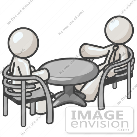 #37432 Clip Art Graphic of White Guy Characters Talking at a Table by Jester Arts