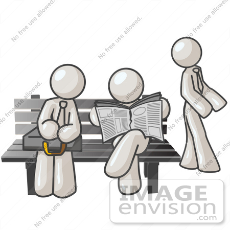 #37433 Clip Art Graphic of White Guy Characters Waiting at a Bus Stop by Jester Arts