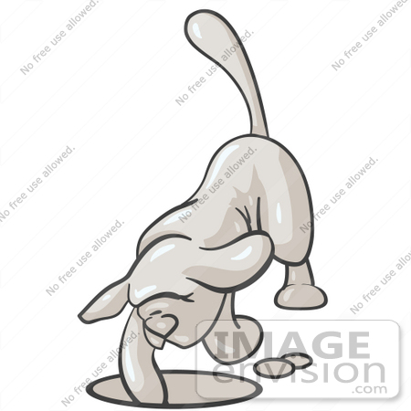 #37441 Clip Art Graphic of a White Dog Digging a Hole by Jester Arts