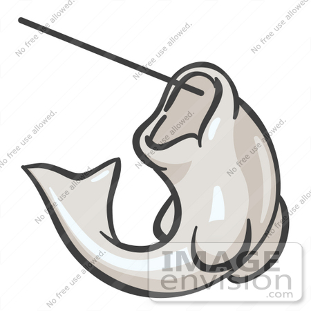 #37444 Clip Art Graphic of a White Fish on a Hook by Jester Arts