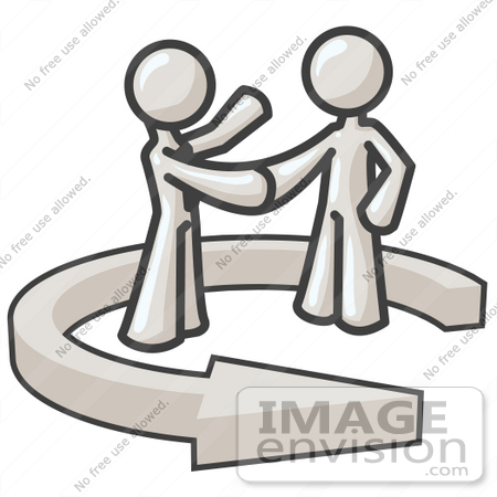 #37448 Clip Art Graphic of White Guy Characters Shaking Hands in a Circular Arrow by Jester Arts
