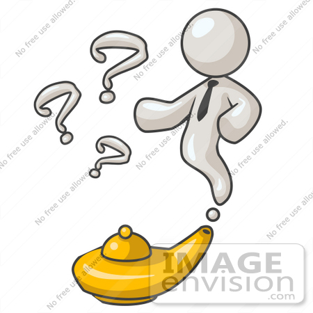 #37457 Clip Art Graphic of a White Guy Character Emerging From a Genie Lamp by Jester Arts