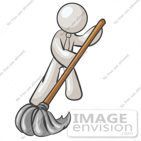 #37459 Clip Art Graphic of a White Guy Character Mopping by Jester Arts