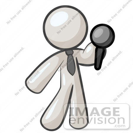 #37462 Clip Art Graphic of a White Guy Character Holding Out a Microphone by Jester Arts