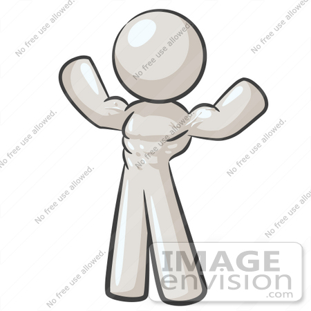 #37463 Clip Art Graphic of a White Guy Character Flexing His Muscles by Jester Arts