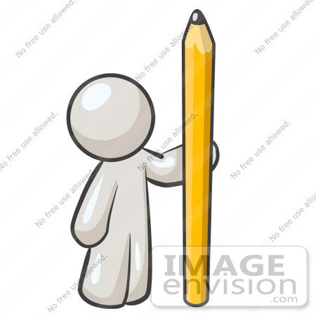 #37464 Clip Art Graphic of a White Guy Character Standing With a Pencil by Jester Arts