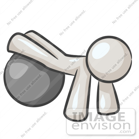 #37466 Clip Art Graphic of a White Guy Character Exercising With a Yoga Ball by Jester Arts