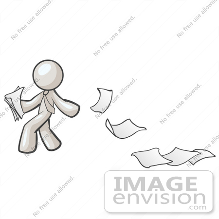 #37467 Clip Art Graphic of a White Guy Character Dropping Papers by Jester Arts