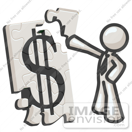 #37470 Clip Art Graphic of a White Guy Character Assembling a Financial Puzzle by Jester Arts