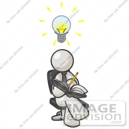 #37477 Clip Art Graphic of a White Guy Character Jotting Ideas Down by Jester Arts