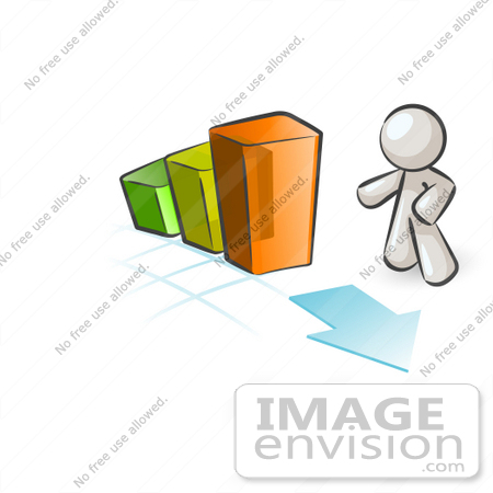 #37478 Clip Art Graphic of a White Guy Character With a Bar Graph by Jester Arts