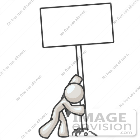 #37499 Clip Art Graphic of a White Guy Character Inserting a Sign in the Ground by Jester Arts