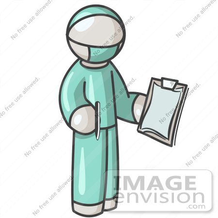 #37501 Clip Art Graphic of a White Guy Character Surgeon in Scrubs by Jester Arts