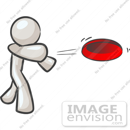#37502 Clip Art Graphic of a White Guy Character Throwing a Frisbee by Jester Arts