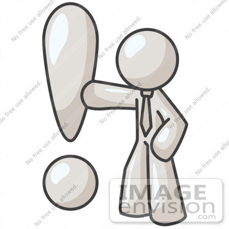 #37503 Clip Art Graphic of a White Guy Character With an Exclamation Point by Jester Arts