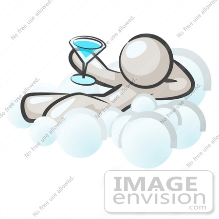#37505 Clip Art Graphic of a White Guy Character Drinking a Cocktail on a Cloud by Jester Arts